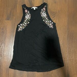 Express Y2K extra small Xs embroidered black tank top shirt cotton women